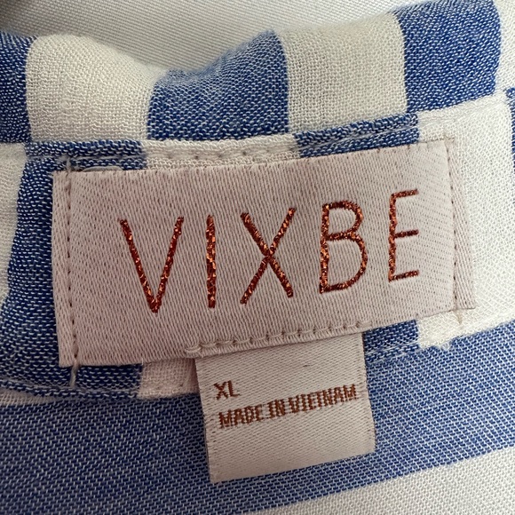 Rayon white and blue stripped long sleeve button up blouse - Picture 3 of 4